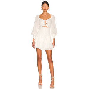 ASTR the Label Marietta Long Sleeve Smocked Ruffle Mini Dress White Women Size L